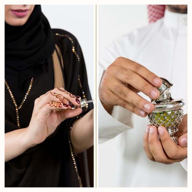 اختبار عطور العروس والعريس قبل الزفاف، لقطة مقرّبة
بأسلوب خليجي أنيق لاختيار روائح ثابتة تناسب يوم الحفل